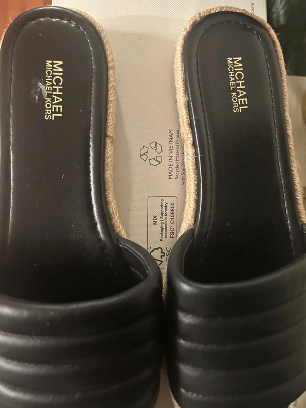 Michael Kors Black Quilted Espadrille Slide with Rope Trim - Picture 2 of 4